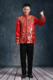 秀禾服龙凤褂新郎中式结婚礼服男士红色长袖改良唐装装古装冬