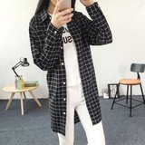 2015秋季新款韩版BF格子宽松显瘦大码中长款女式长袖衬衫衬衣外套