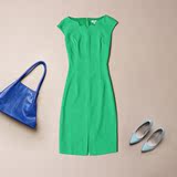 2016夏季女装V领修身中长款高端大牌简约优雅气质连衣裙绿色