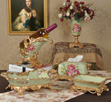 欧式高档家居装饰品工艺品纸巾盒树脂水果盘三件套装奢华创意摆件