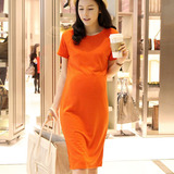 2015夏装新款韩国代购时尚孕妇装纯棉短袖长裙孕妇连衣裙明星同款