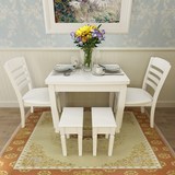 小户型餐桌实木餐桌椅组合白色伸缩折叠4人6人地中海木质简约饭桌