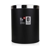 Deli/得力金属垃圾桶 加厚不锈钢圆形黑色带压圈垃圾清洁桶