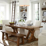 美式全实木餐桌椅组合 老榆木家具长方形大小户型原木吃饭桌子