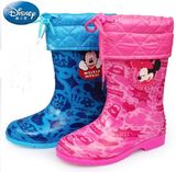 正品迪士尼卡通防滑胶鞋冬季加绒保暖雨靴儿童雨鞋男童女童水鞋