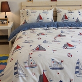 纯棉简约套件三件套床品全棉卡通床上用品帆船儿童床单床笠四件套