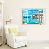 可移除意大利海岸假窗风景客厅卧室自粘墙纸贴画玄关宿舍墙壁墙贴