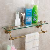 欧式浴室五金挂件全铜单层玻璃化妆台卫生间仿古置物架美式洗漱台