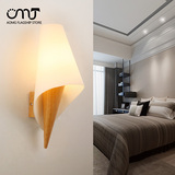 简约现代中式创意壁灯 日式实木原木LED客厅过道玄关灯卧室床头灯