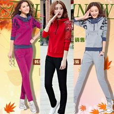 女装大码休闲套装女春秋薄款连帽卫衣休闲运动服套装女长...