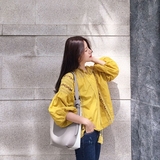 韩国东大门2016秋装新款宽松镂空蕾丝泡泡袖上衣女九分袖套头衬衫
