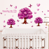 欧式卡通紫色大树爱心蝴蝶墙贴纸儿童房间卧室床头墙壁贴画装饰品