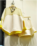 淑女坊2016春装新款韩国代购甜美时尚太空棉拼接时尚两件套连衣裙