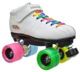 美国代购 正品轮滑鞋滑板Riedell 白 彩虹设计 花式双排轮轮滑鞋