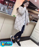 冬装新款2015韩版宽松显瘦保暖中长款棉衣外套长袖菱形格棉服女装
