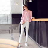 2016年春秋季新款休闲太空棉 棒球服甜美粉色夹克棒球衫女短外套