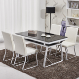 特价小户型黑白餐桌 简约现代钢化玻璃餐桌椅组合 长方形双层餐桌