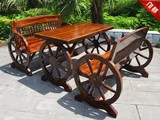 餐桌椅a22炭化防腐木/休闲咖啡餐厅桌椅/酒吧桌椅/双人四人车轮