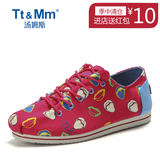 Tt&Mm/汤姆斯女鞋夏季新品帆布鞋女涂鸦休闲低帮鞋系带学生鞋