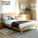 喜之林白橡木双人床1.5米1.8米纯实木原木北欧床美式家具环保