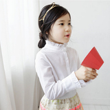 韩国童装16春韩版公主淑女棉麻荷叶边立领童衬衫纯白色潮女童衬衣