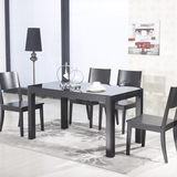 餐桌椅组合简约现代黑色钢化玻璃长方形餐台小户型贴橡木皮饭桌