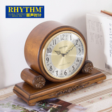 RHYTHM丽声复古实木摆件时钟精致静音卧室座钟客厅办公室钟表