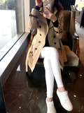 菲芊2016春秋新款长袖中长款双排扣POLO领风衣女英伦修身显瘦外套
