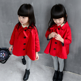 女童2016春装春秋新款韩版宝宝儿童红色童装系带上衣长袖外套风衣