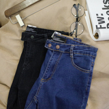 女装批发2016韩国订单 自留洗水牛仔显瘦双扣小脚裤长裤 铅笔裤