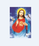 高清耶稣圣心圣母玛利亚圣心圣家3D立体画像天主教圣物25X35CM