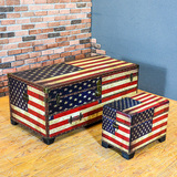 英伦复古皮箱铆钉做旧美国国旗储物箱子KTV酒箱咖啡桌个性茶几箱