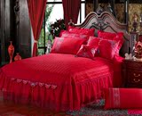 全棉床裙 绗缝夹棉床裙加厚床罩床盖婚庆大红色结婚床上用品床单