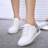 2016春季新款银色女单鞋系带中跟隐形内增高休闲平底低帮鞋韩版潮