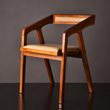 美式实木椅子 扶手靠背餐椅复古实木办公椅电脑椅原木咖啡厅椅
