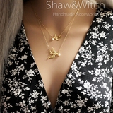 Shaw 美国进14K包金 复古 天然珍珠 燕子 双层 叠戴 项链 锁骨链