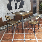 美式复古实木小餐桌户外休闲小方桌正方形铁艺快餐店餐饮桌椅组合