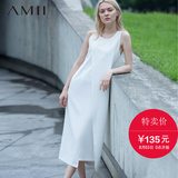 初上市价169元#Amii[极简主义]夏大码无袖背心纯色连衣裙开衩长裙