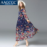 AAGCGC欧洲站2016新品夏季女装长裙印花长袖连衣裙单件中腰5776