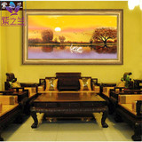 紫之兰 天鹅湖夕阳风景油画 纯手绘餐厅书房过道挂画 客厅装饰画