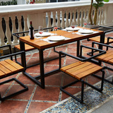 欧式餐桌 餐饮桌椅 长方形实木铁艺餐桌椅组合 复古办公桌 酒吧桌