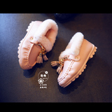 丁香 韩版儿童皮鞋加绒2015冬季男女童豆豆鞋棉 甜美流苏毛童鞋女