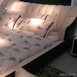 柏幕 简约现代北欧时尚黑白真皮床双人床欧式床1.8米婚床BMC653