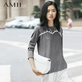 Amii2016春秋毛衣女套头长袖宽松显瘦抽象印花薄款韩版针织打底衫