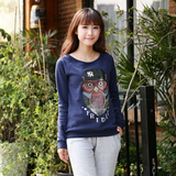 2015春秋新款韩版女装纯棉套头卫衣 加绒女学生卡通圆领保暖上衣
