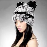 女帽冬季皮草獭兔毛新款韩版时尚猫耳朵帽保暖护耳毛线帽