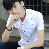 夏季流行男装短袖衬衫衣服青年潮寸衫修身型韩版碎花时尚半袖衬衣