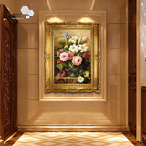 油画纯手绘玄关客厅装饰画餐厅挂画有框画定制风景壁画富贵牡丹花