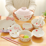 日本正品Hello kitty日式陶瓷饭碗汤碗拉面碗汤煲锅碗碟餐具套装
