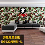 AAPE猿人防水绿迷彩KTV天花电视沙发背景自粘壁画墙贴纹理墙纸画